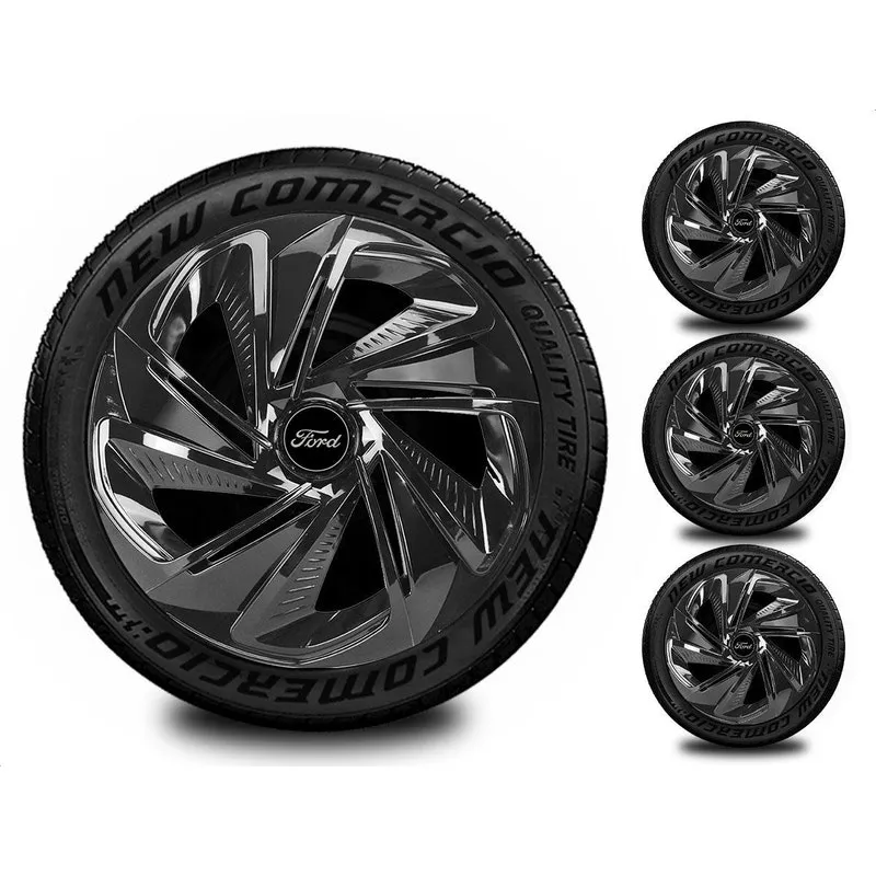 Jogo 4 Calotas Esportivas Aro 13 Todos Ford Preto Brilhante