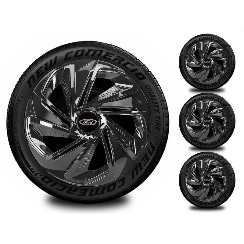 Jogo 4 Calotas Esportivas Aro 13 Todos Ford Preto Brilhante