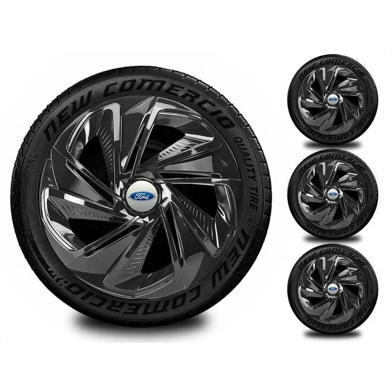 Jogo 4 Calotas Esportivas Aro 13 Todos Ford Preto Brilhante