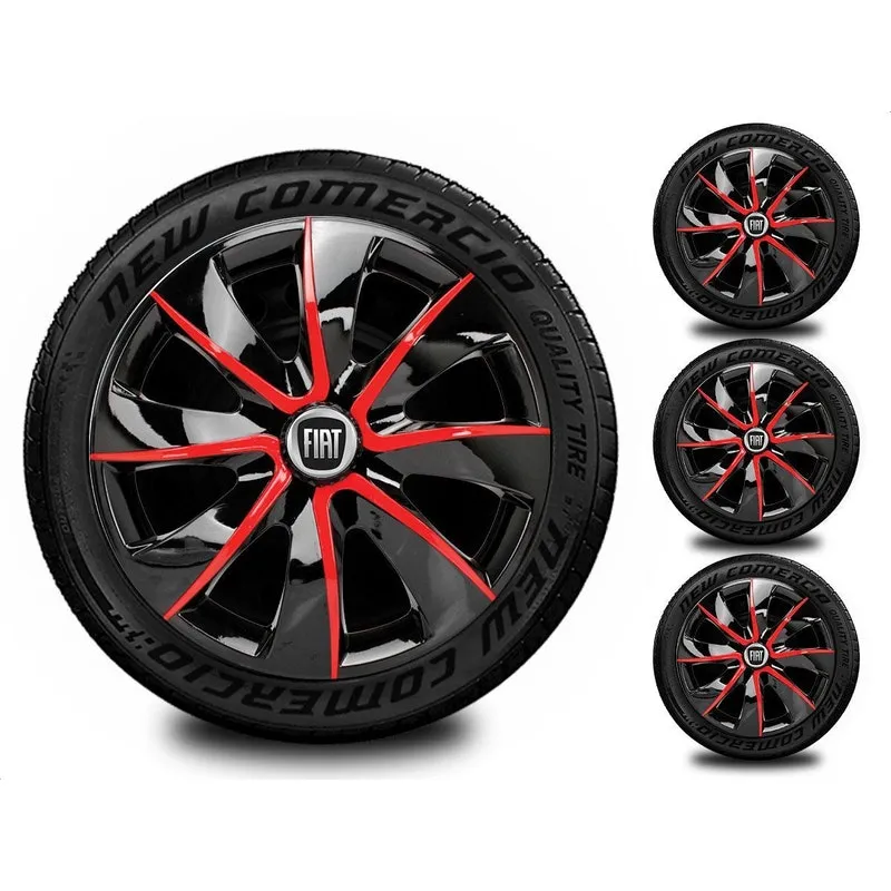 Jogo 4 Calotas Esportivas Aro 14 Todos Fiat Preto Vermelho