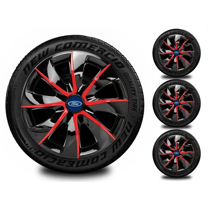 Jogo 4 Calotas Esportivas Aro 14 Ford Todos Preto Vermelho