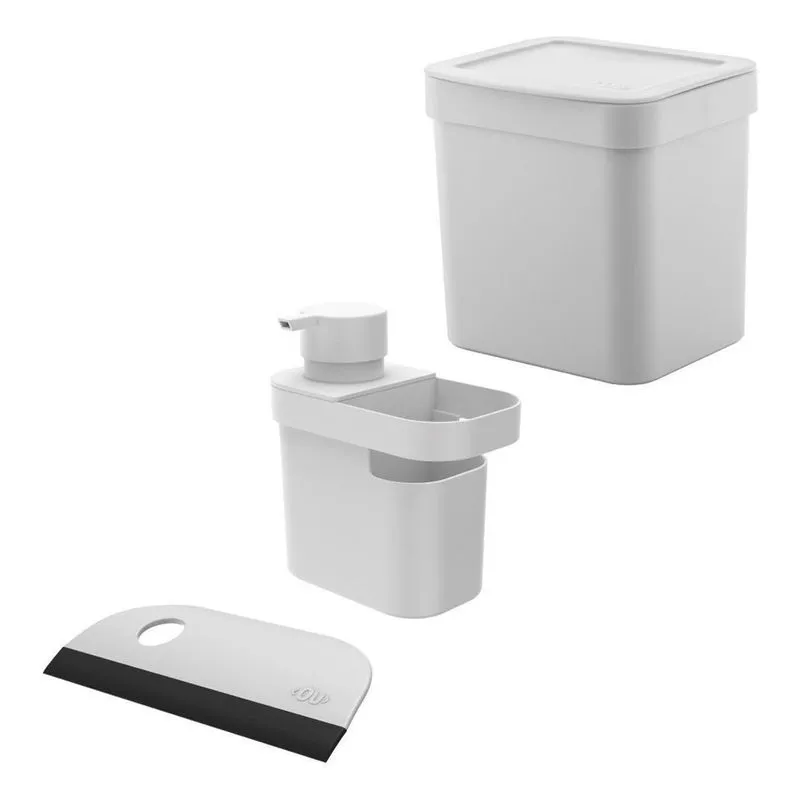 Utensílios De Cozinha Lixeira Porta Detergente E Rodo Branco