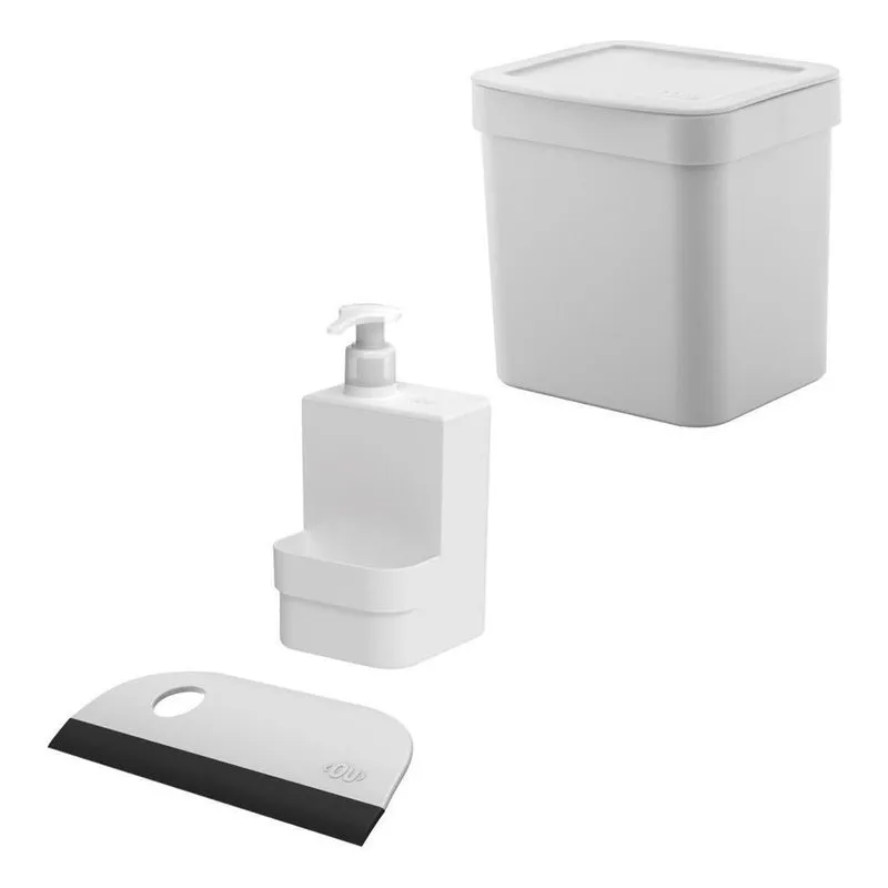 Utensílios De Cozinha Lixeira Porta Detergente E Rodo Branco