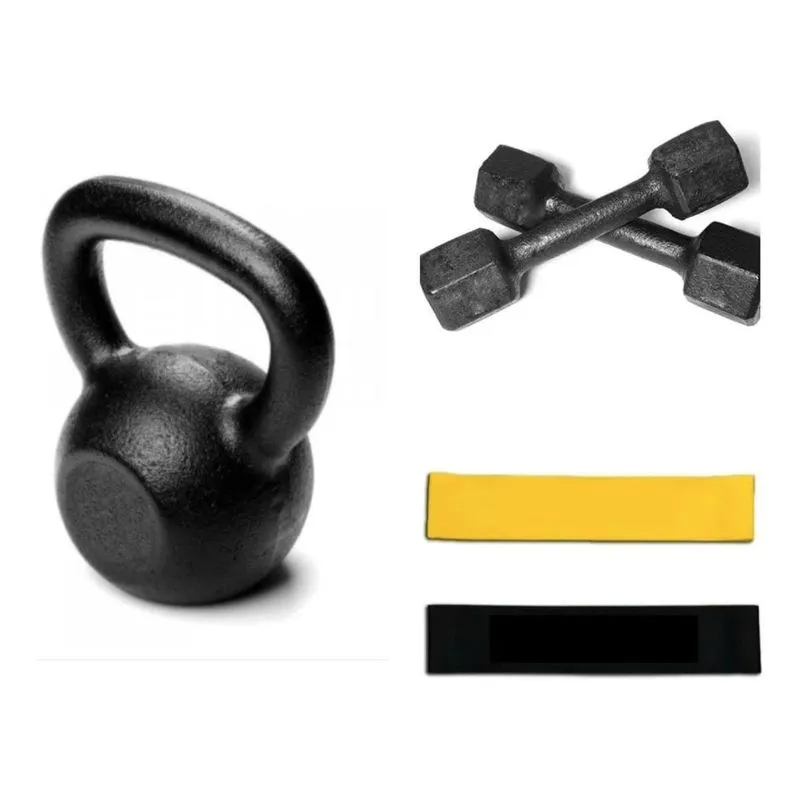 Kit Halter 4kg + Ketebel 10kg + Mini Band 2 Níveis Pesos