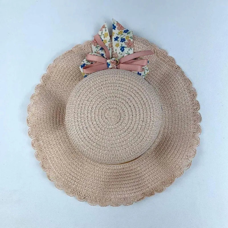 Chapéu Infantil Menina De Palha Sintética Com Laçinho Moda Verão rosa Claro