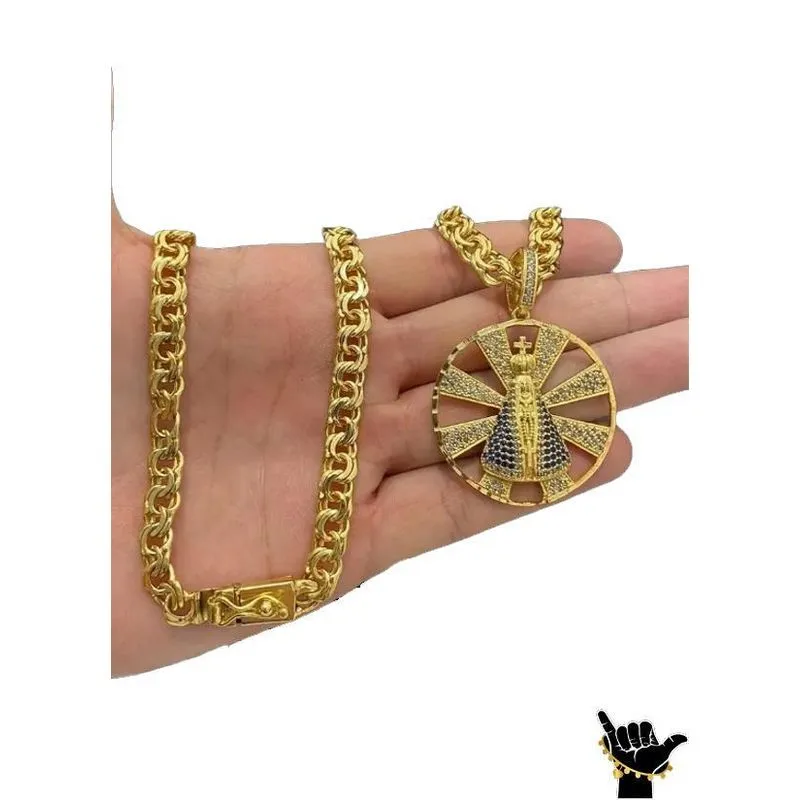 Cordão 8mm Friso Banhado A Ouro 18k + Pingente Nossa Senhora