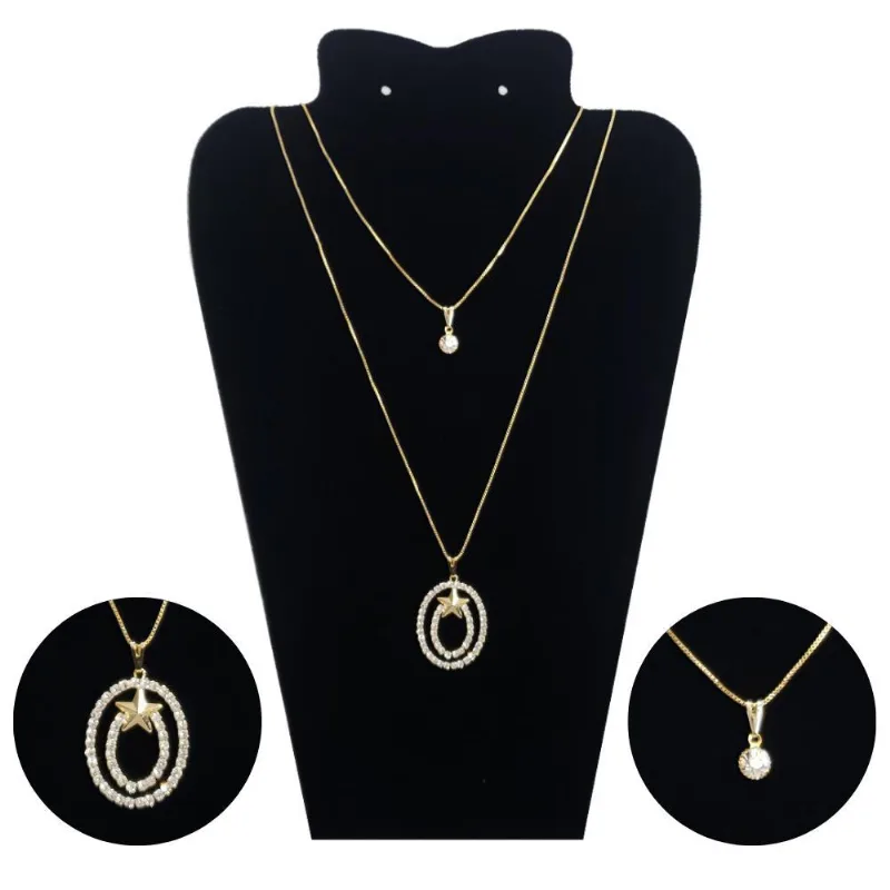 Colar Feminino Duplo Dourado Folheado A Ouro 18k Duplo Oval