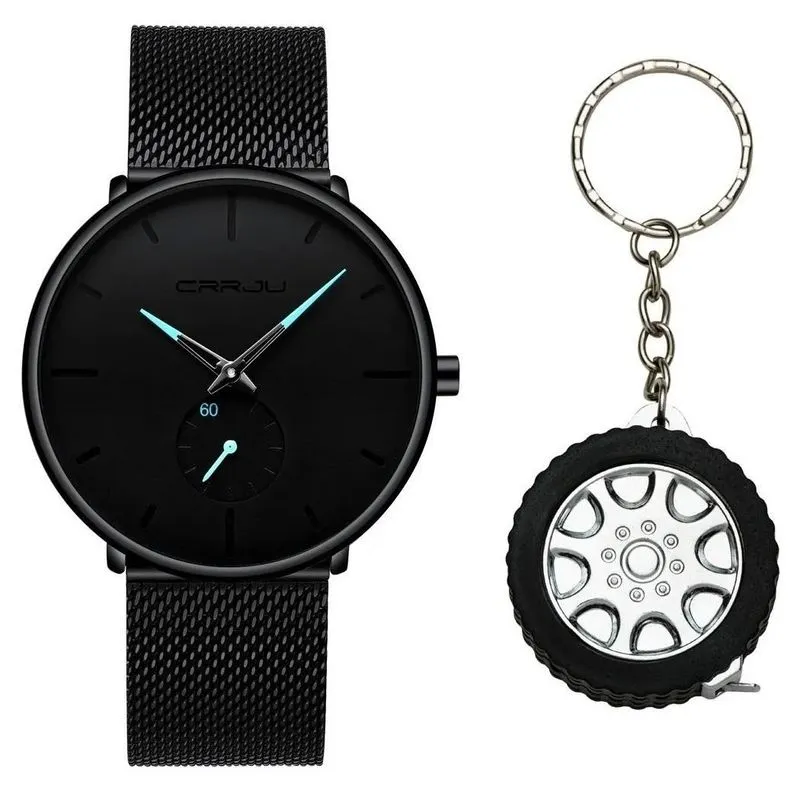 Relógio Ultra Fino Masculino Luxo Casual + Chaveiro Trena
