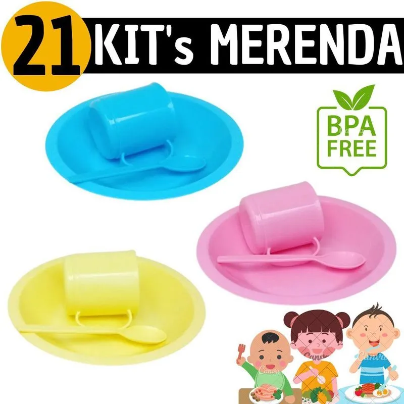 21 Kit Merenda Atacado Refeição Infantil Colorido Resistente