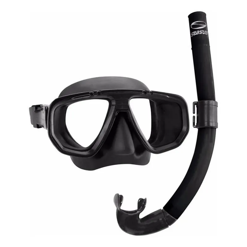Kit De Mergulho Seasub Dua Máscara E Snorkel - Cor Preto