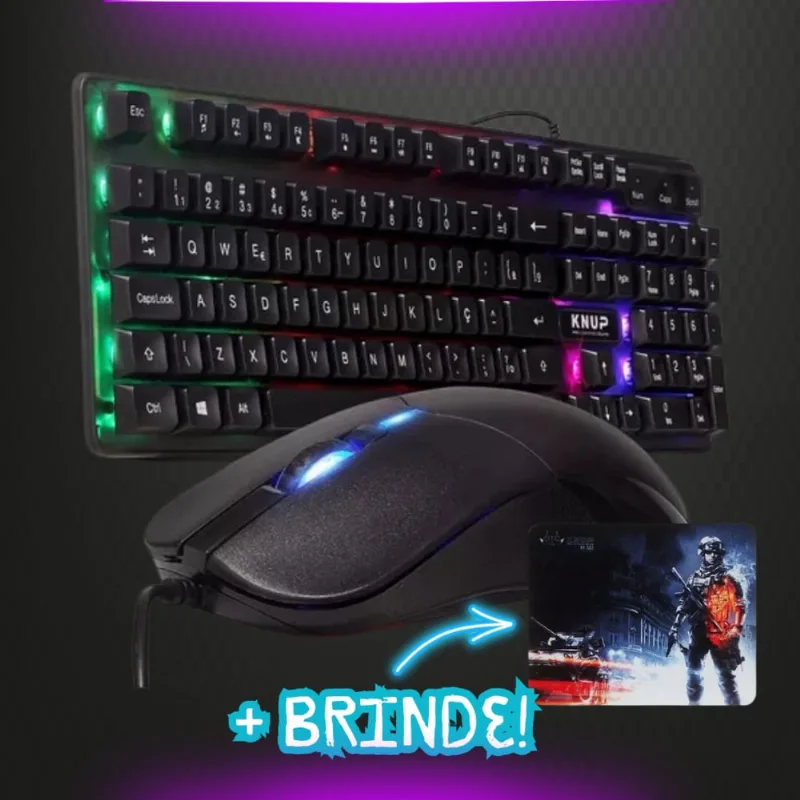 Kit Teclado Semi Mecânico Gamer + Mouse Usb Rgb Pc Led Rgb Abnt2 + Mousepad Gamer