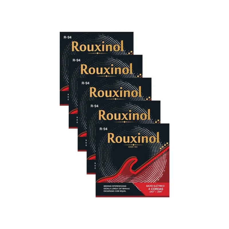 Kit 5 Encordoamento Baixo Elétrico 4 Cordas R94 0.43 Rouxinol PRR94L