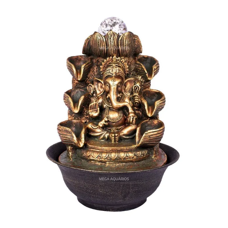 Fonte Agua Cascata Ganesha Esfera Giratória Anel Led 9123