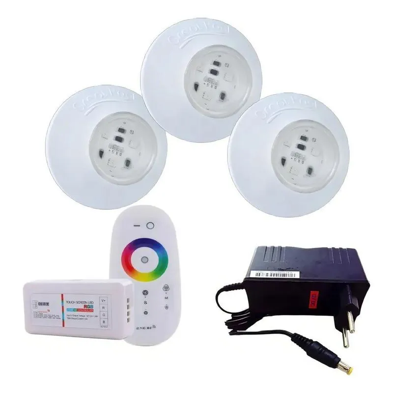 3x Kit 3 Led Para Piscina Smd Rgb 95mm + Módulo E Fonte