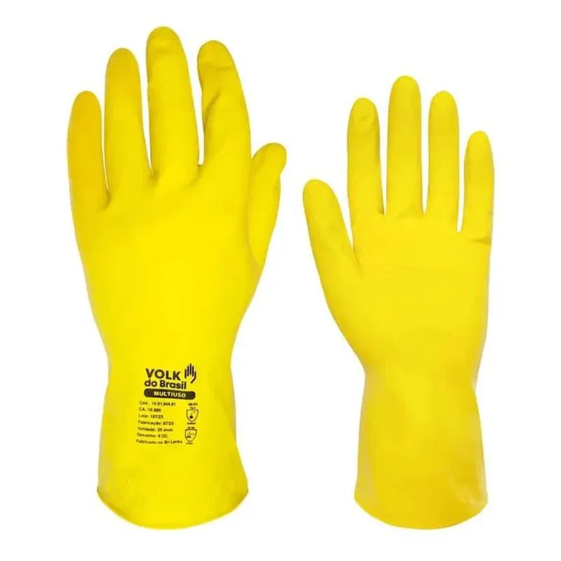 3x Luva De Latex Amarela Multiuso Limpeza Volk