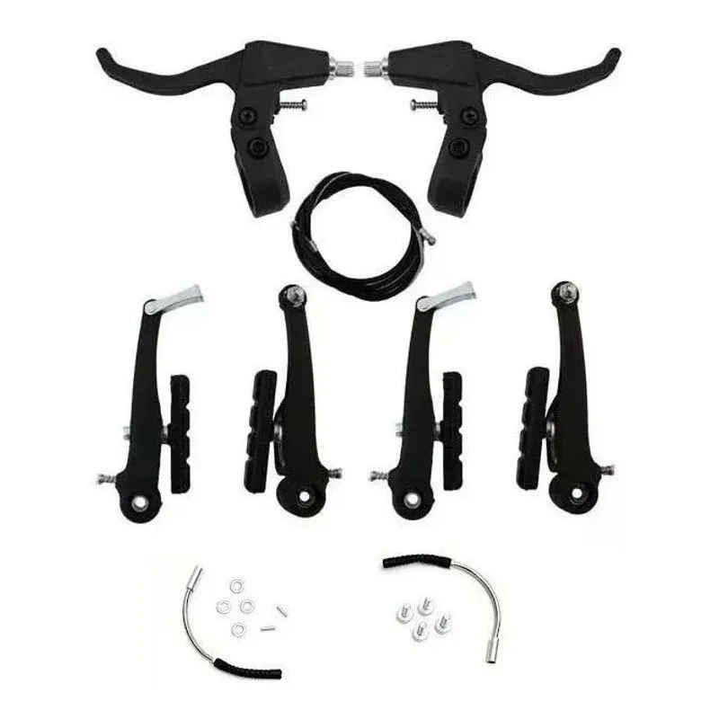 Freio V-brake Em Nylon Preto Mtb Bike Com Manete E Cabos