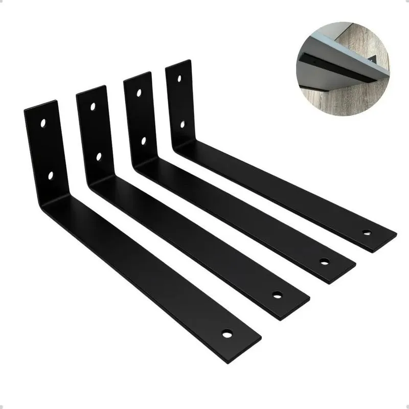 4 Mão Francesa Invertida 25cm Ferro Aço Suporte Preta