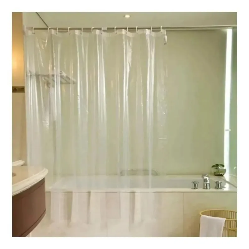 Cortina Banheiro Box Cristal 2m X 1,38m Ganchos Transparente