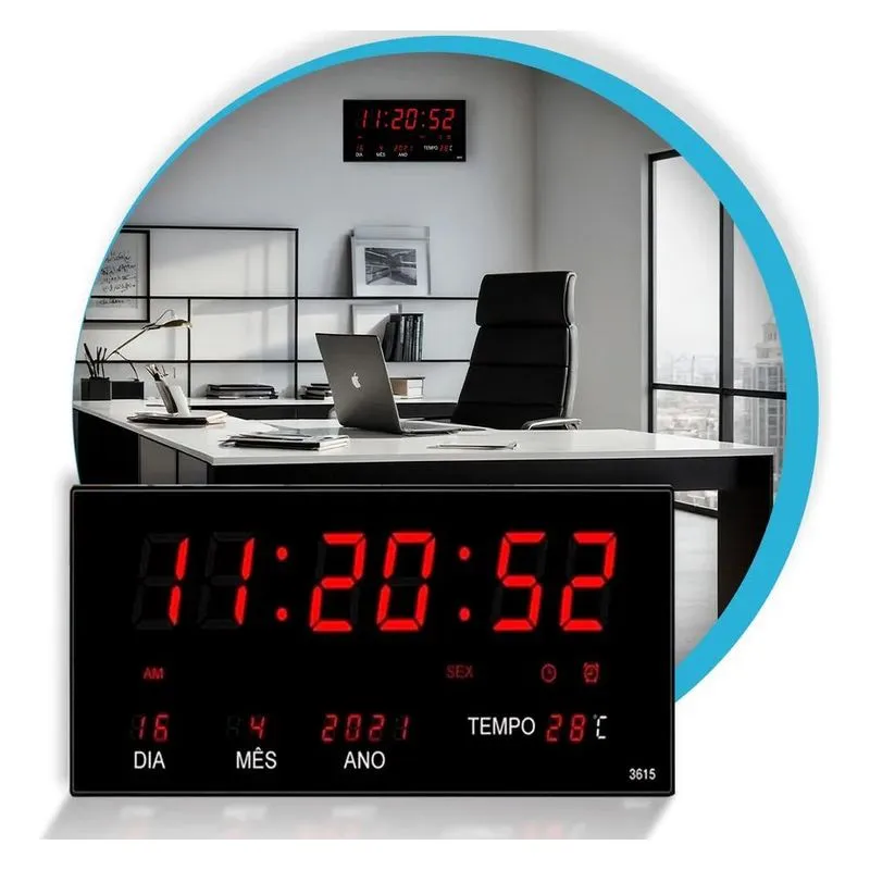 3x Relógio De Parede Led Digital Calendário Termômetro Recep