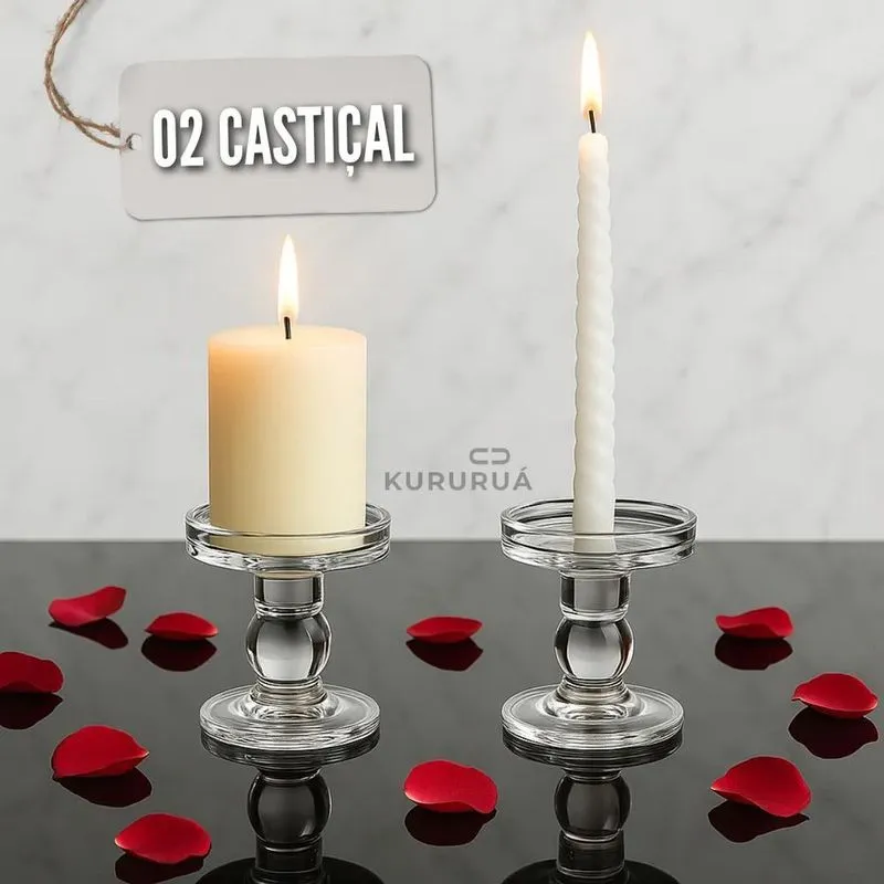 3x Castiçal De Vidro Kit 02 Unidade Castiçal Candelabro Mesa
