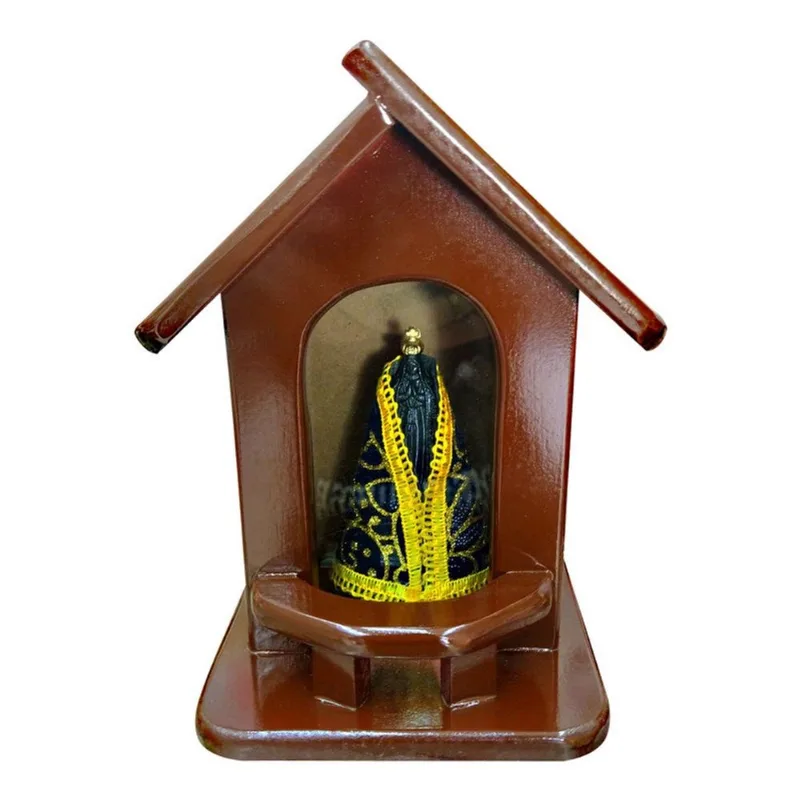Capela Oratorio Madeira com Imagem e Luz de Madeira 21cm