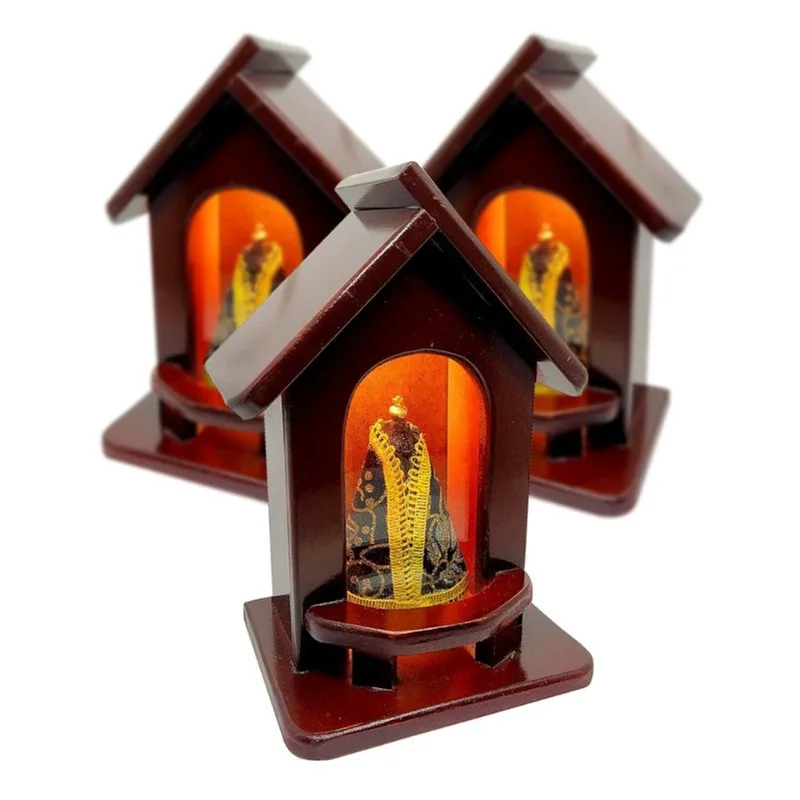 Kit 5 Capela Oratorio Madeira Nossa Senhora Luz 26cm Atacado