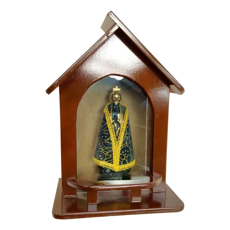 Capelinha Oratório Madeira com Nossa Senhora Aparecida 33cm