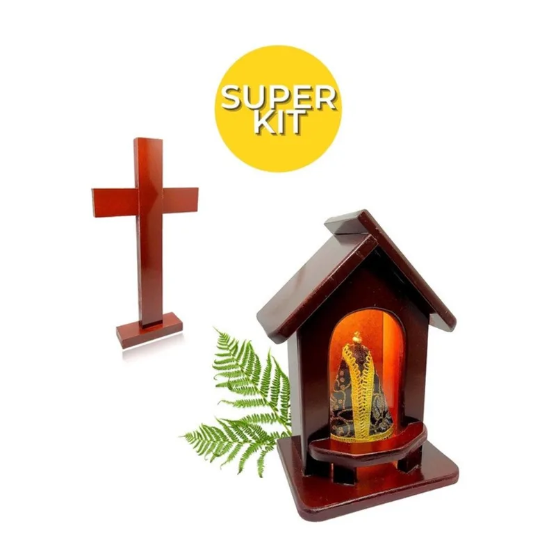 Capela Oratorio Mdf Com Nossa Senhora 21cm + Crucifixo 28cm