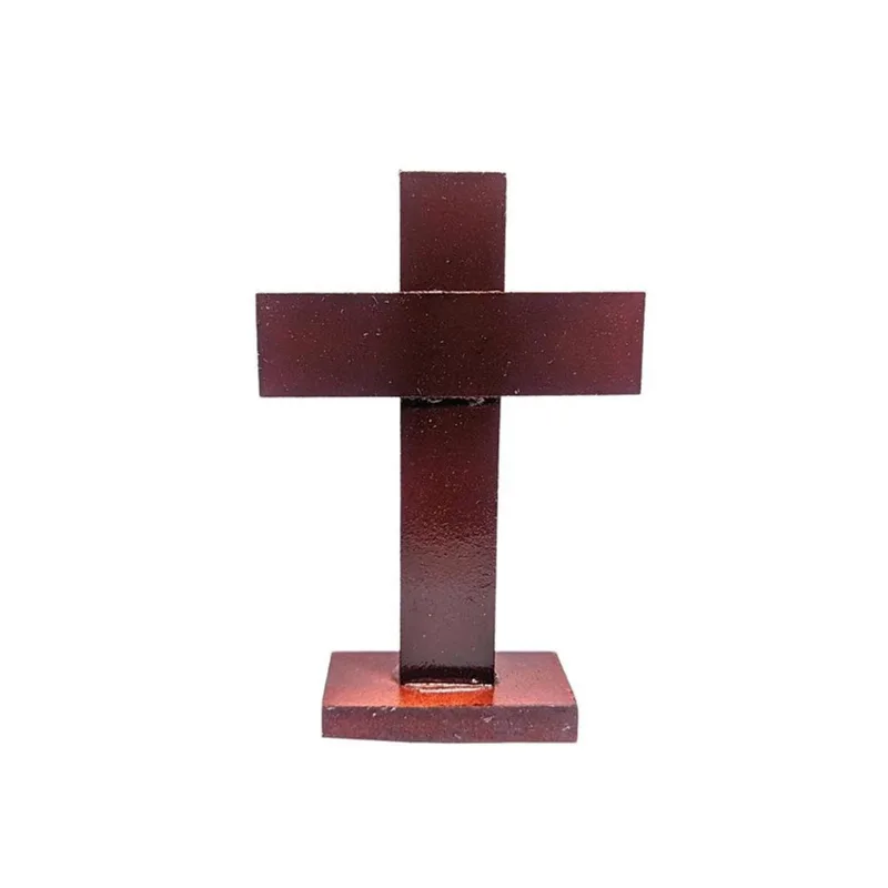 Cruz de Madeira Sem Cristo Alto Brilho Crucifixo Mesa 13cm