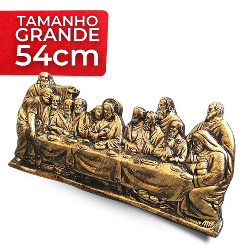 Imagem Santa Ceia De Mesa Parede Em Gesso Dourado Linda 54cm