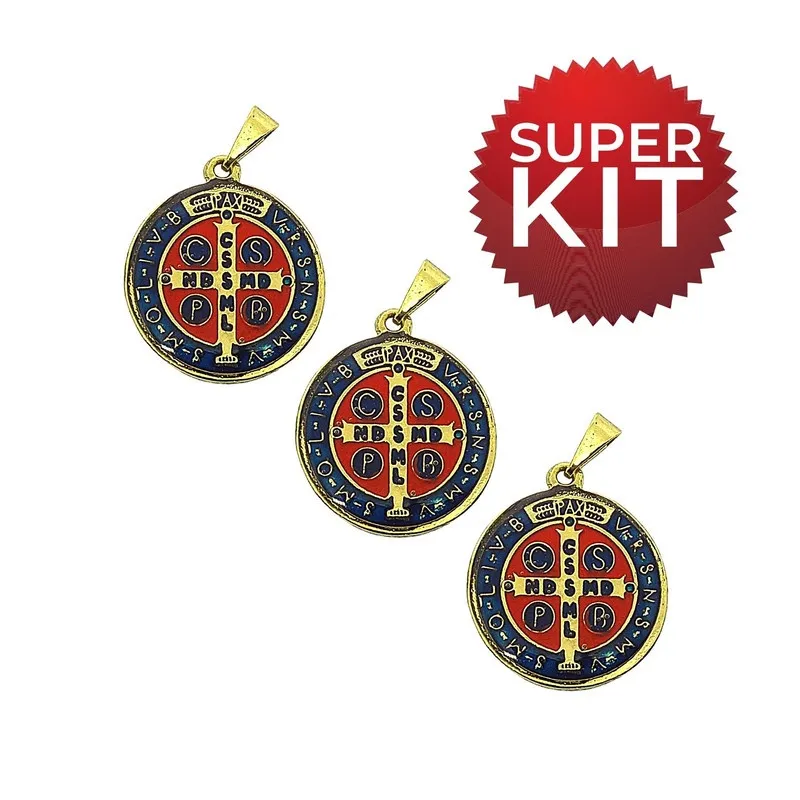 Kit 3 Medalha De São Bento Dourada 2cm Atacado Revenda