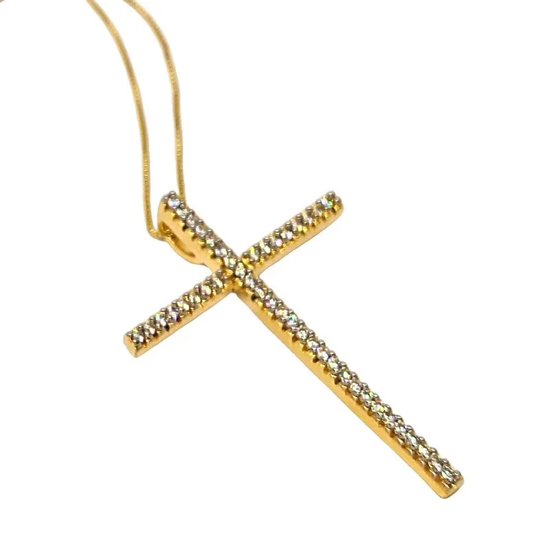 Pingente De Cruz Com Strass Semijoia Banhada A Ouro 18k