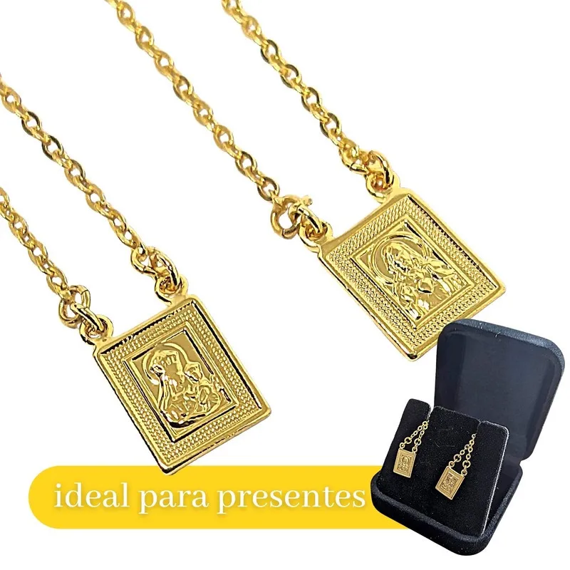 Escapulario Do Carmo Dourado Semi Joia Banhado A Ouro 18k
