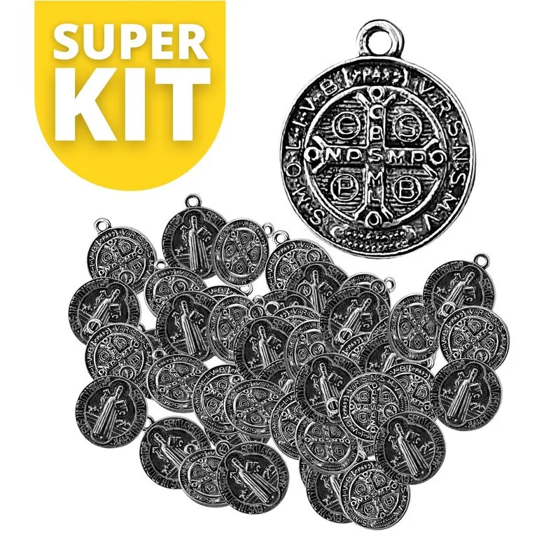 Kit 6 Medalha De São Bento Prata 1,8cm Atacado Revenda