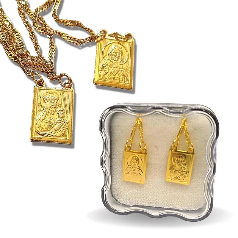 Escapulario Duplo Masculino Dourado Folheado A Ouro 18k 60cm