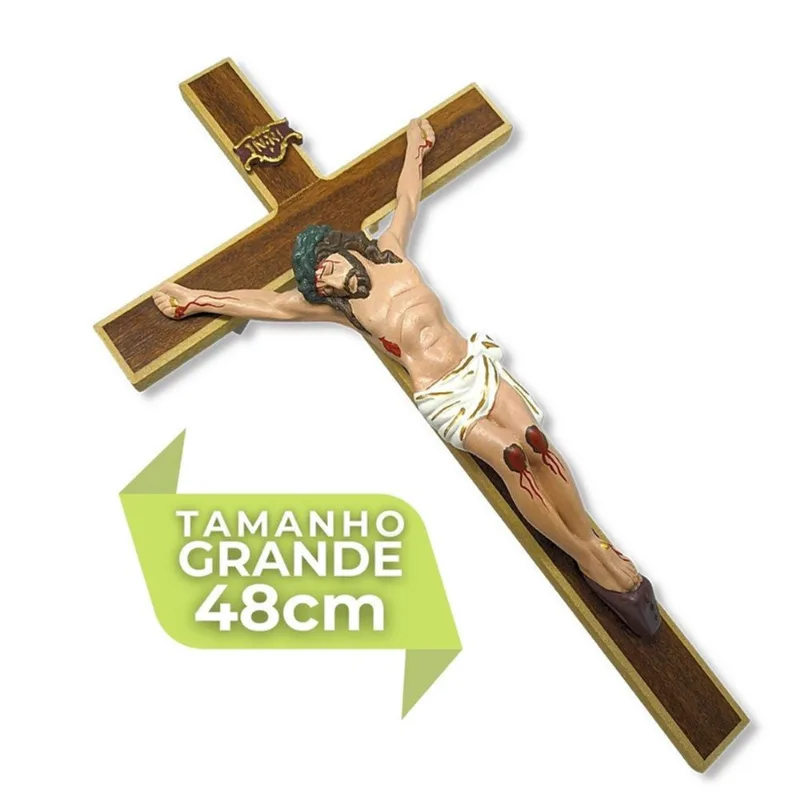 Crucifixo De Madeira Para Parede Cruz Com Cristo Lindo 48cm