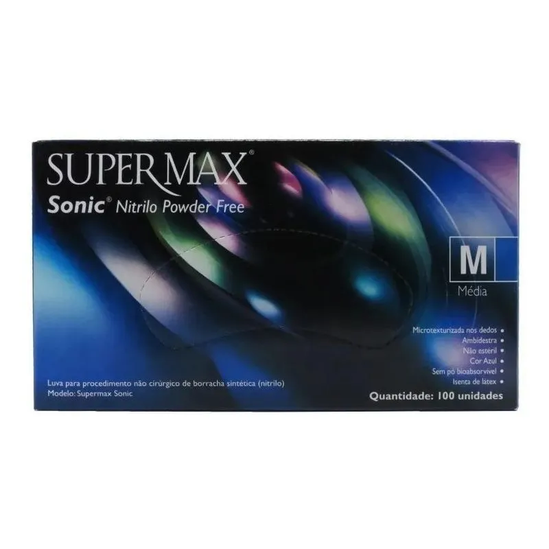 Luvas Supermax Nitrilo Sonic Azul Cobalto M Dx 100 Unidades