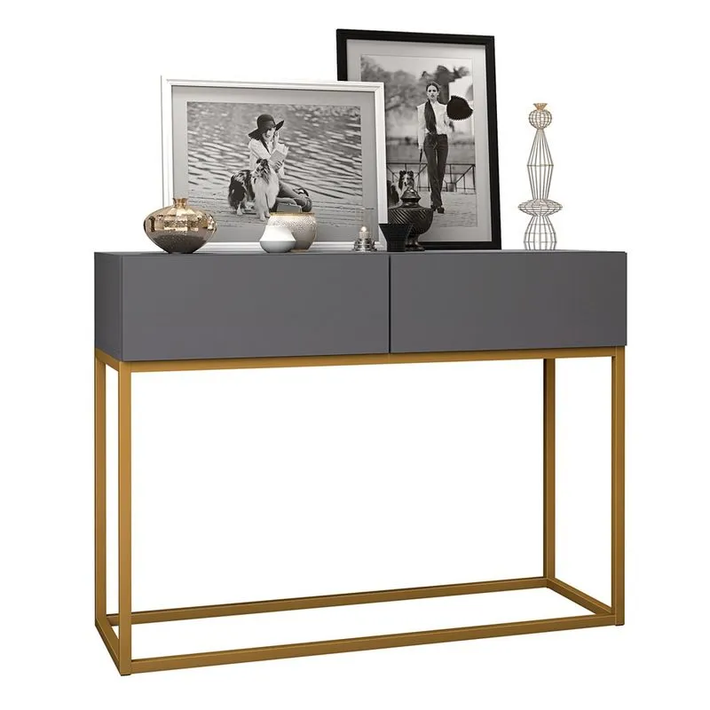 Aparador Buffet Pequeno Com Pés de Ferro Dourado Eros 90cm