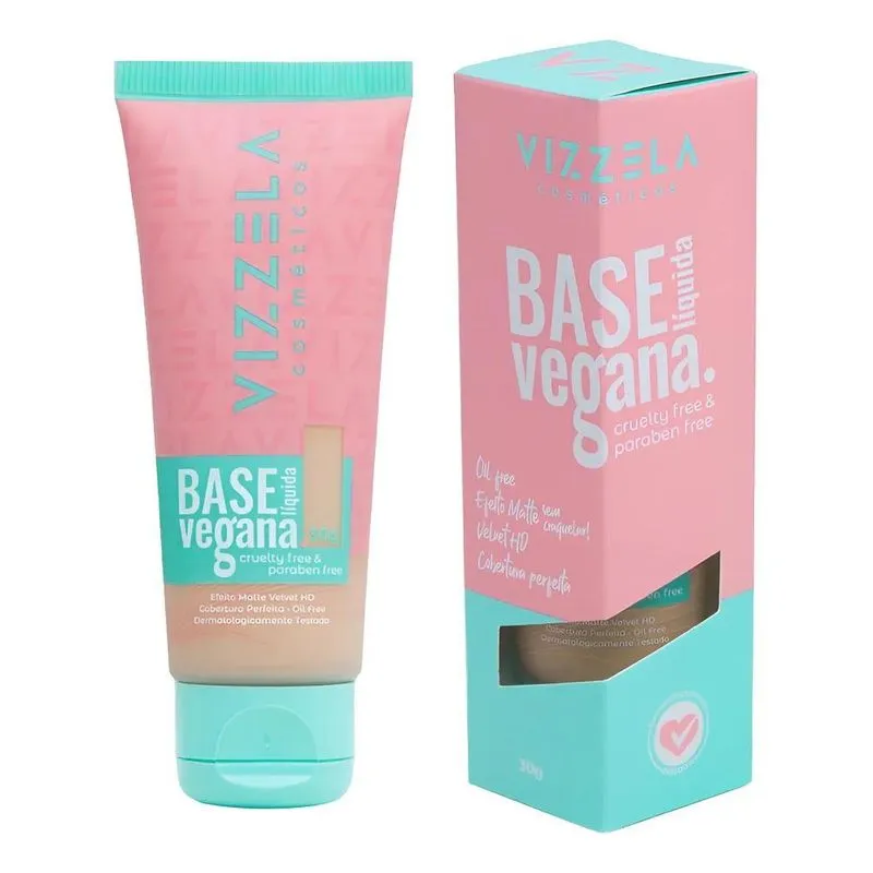 5x Base Líquida Vegana Vizzela 30ml Acabamento Matte