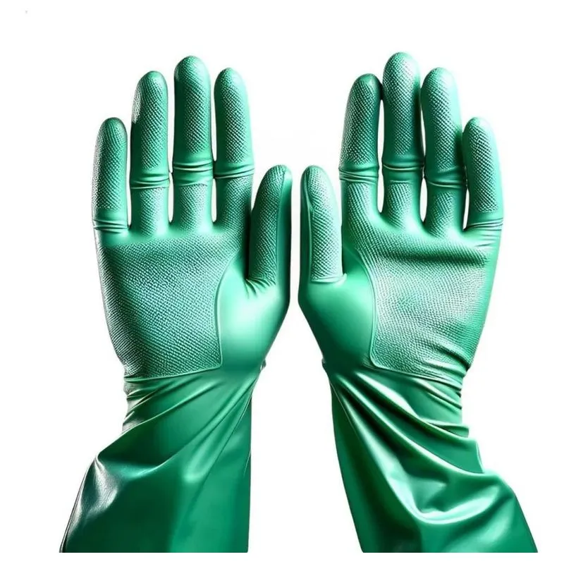 10x Luva Nitrilica Verde Reutilizável Resistente Impermeáve