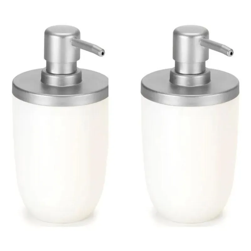 Kit 2 Porta Sabonete Liquid Branco Com Prateado