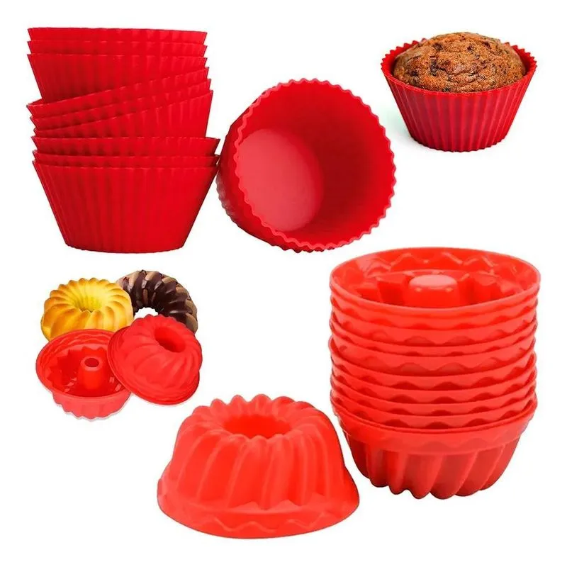 5x Kit 24 Formas De Silicone Mini Pudim Cupcakes Bolos Muffi