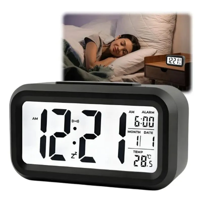 Relógio Despertador Digital Mesa Cabeceira Data T Branco 1.5
