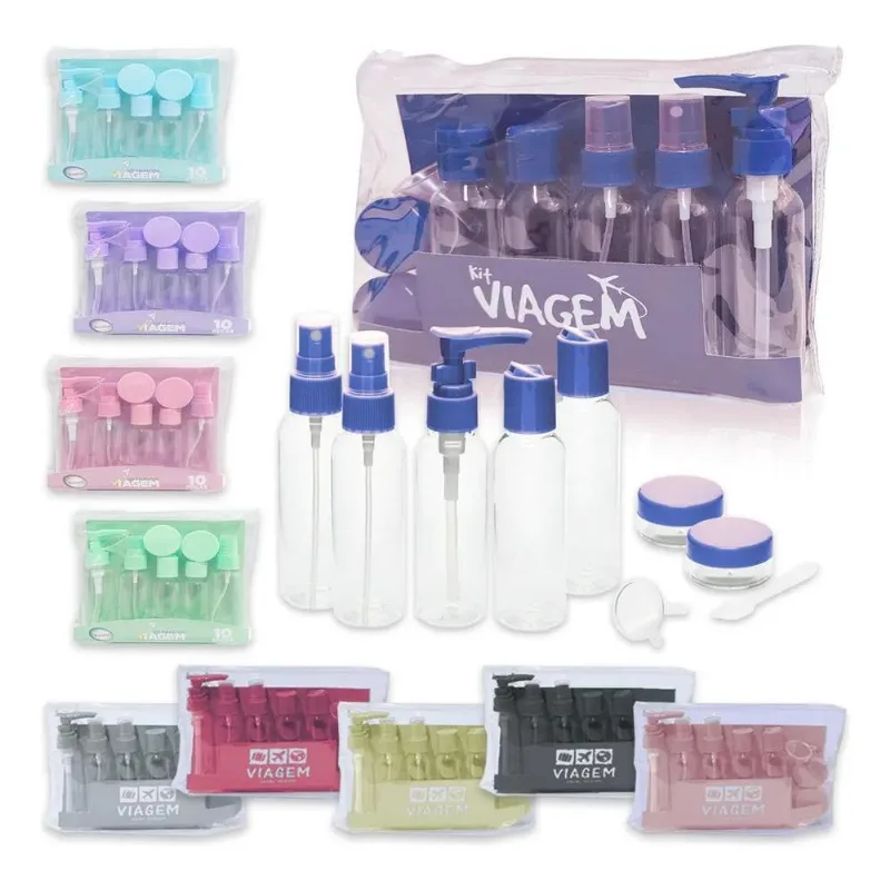 Kit De Frascos Para Viagem 10 Peças Necessaire Azul-marinho