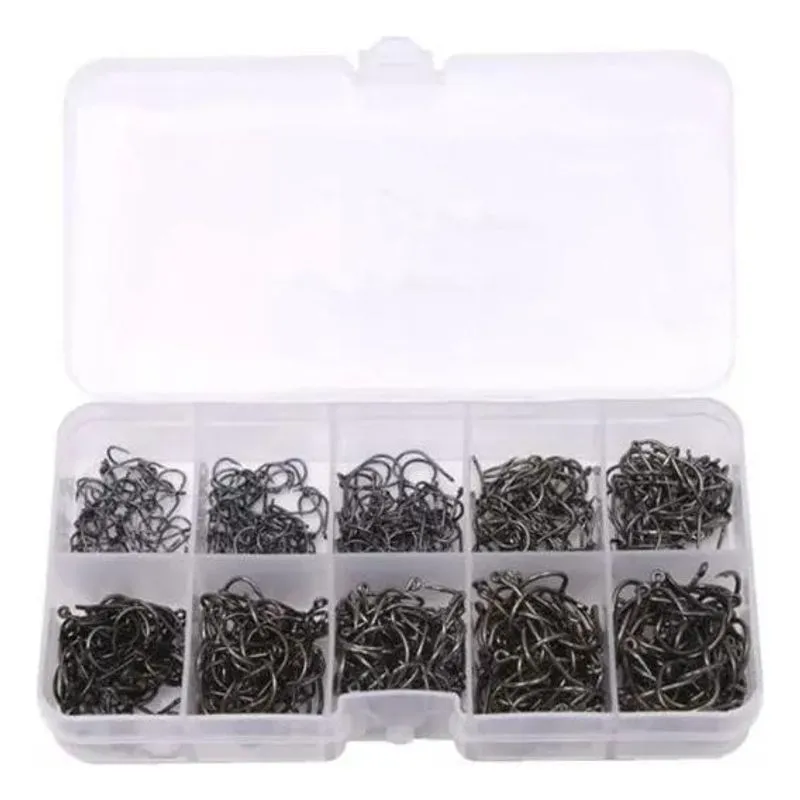 Kit 600 Anzóis + Estojo Com 10 Divisórias Preto Chinu