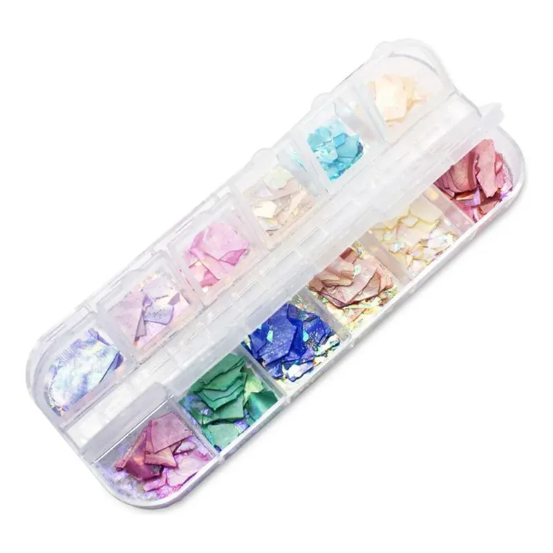 2x 12 Madrepérolas Encapsulamento Unhas De Gel Com Glitter F
