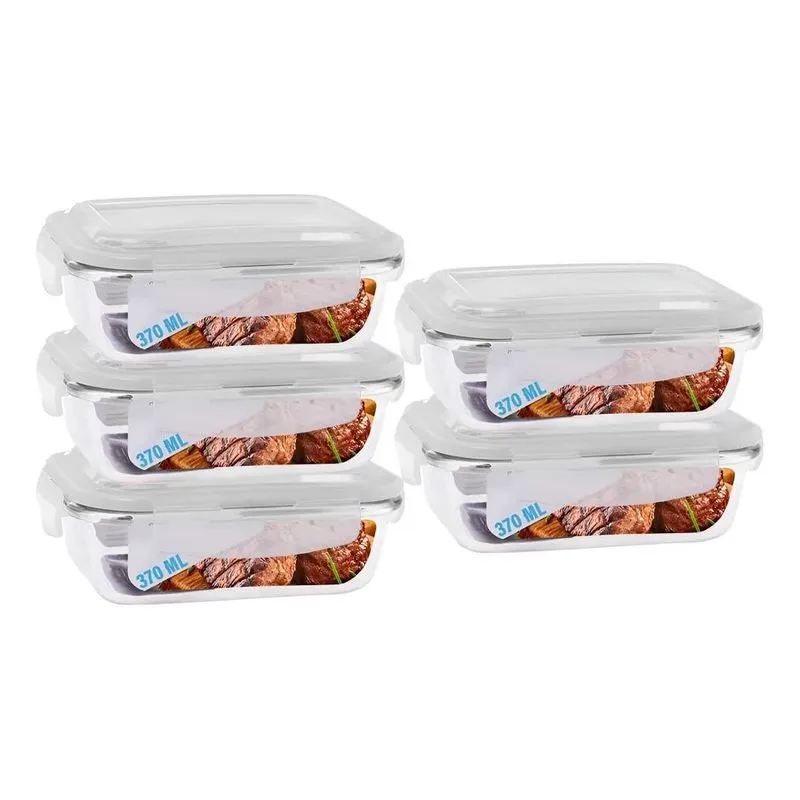 Conjunto 5 Potes Vidro Hermético Univendas Mantimentos Marmi