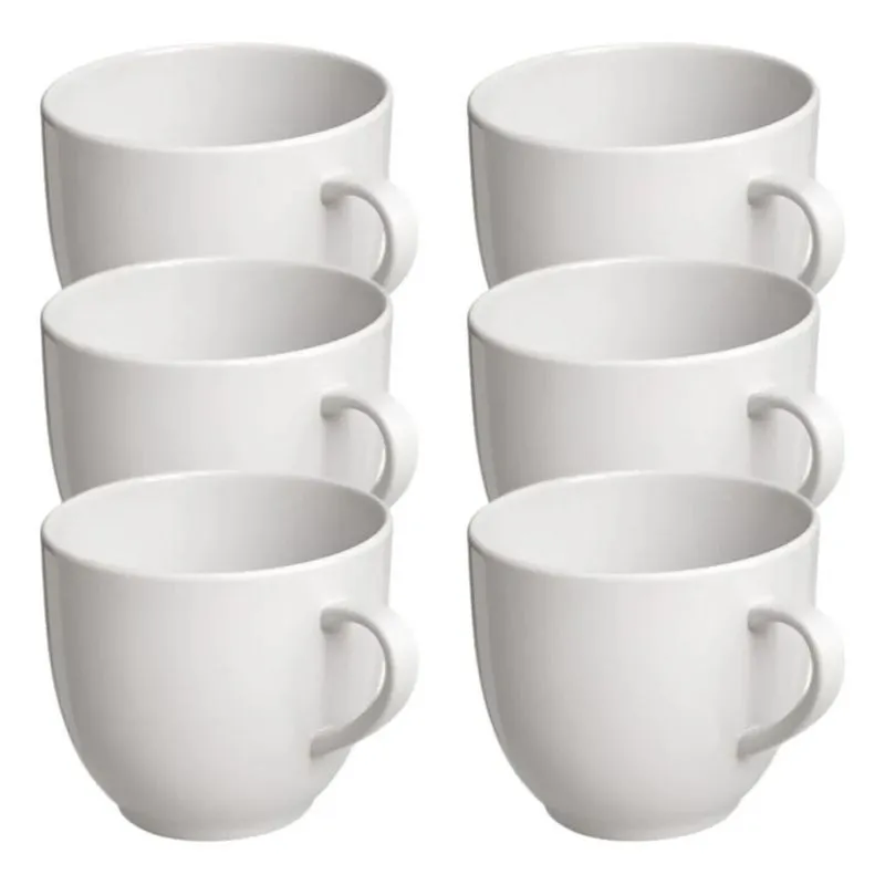 10x Jogo 6 Xicara Café Chá Porcelana 170ml Branco Mundo Da