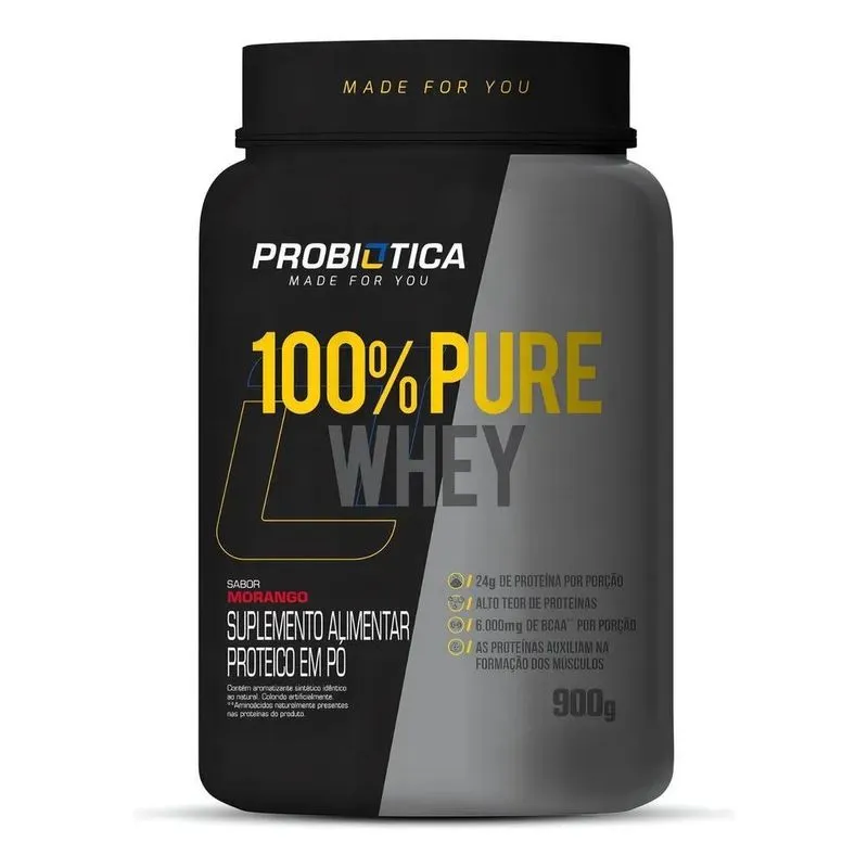 10x 100% Pure Whey Morango 900g Probiótica