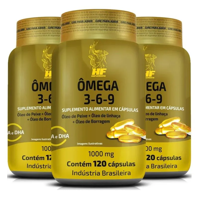 5x 3x Omega 3 6 9 Peixe Linhaça Borragem 120caps Hf Suplemen